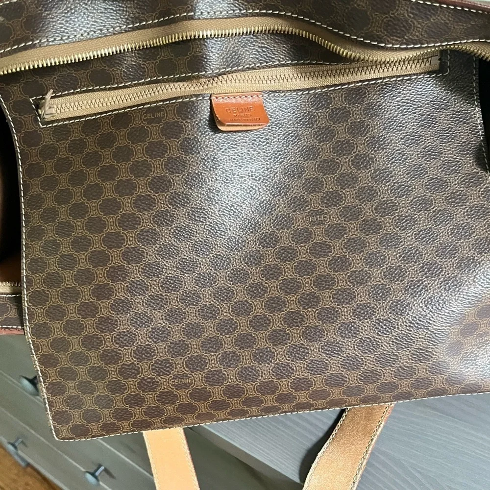 Celine Vintage Macadam Tote Bag Brown PVC Leather Shoulder Bag
